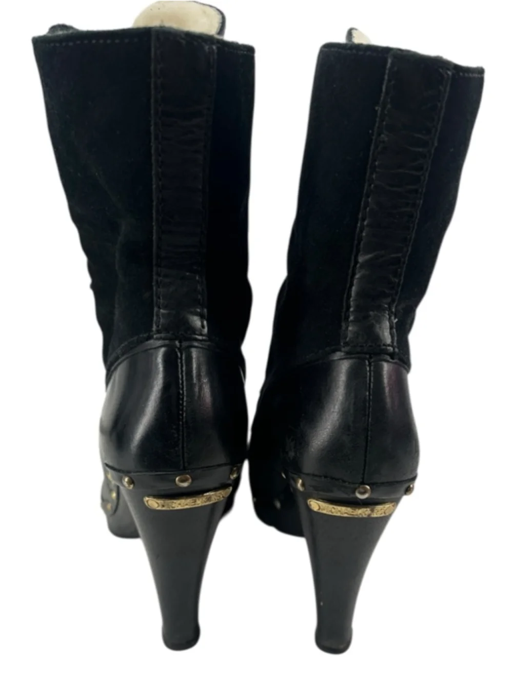 Michael Kors winter warrior clog boots Black leather shearling lined heeled sz 8